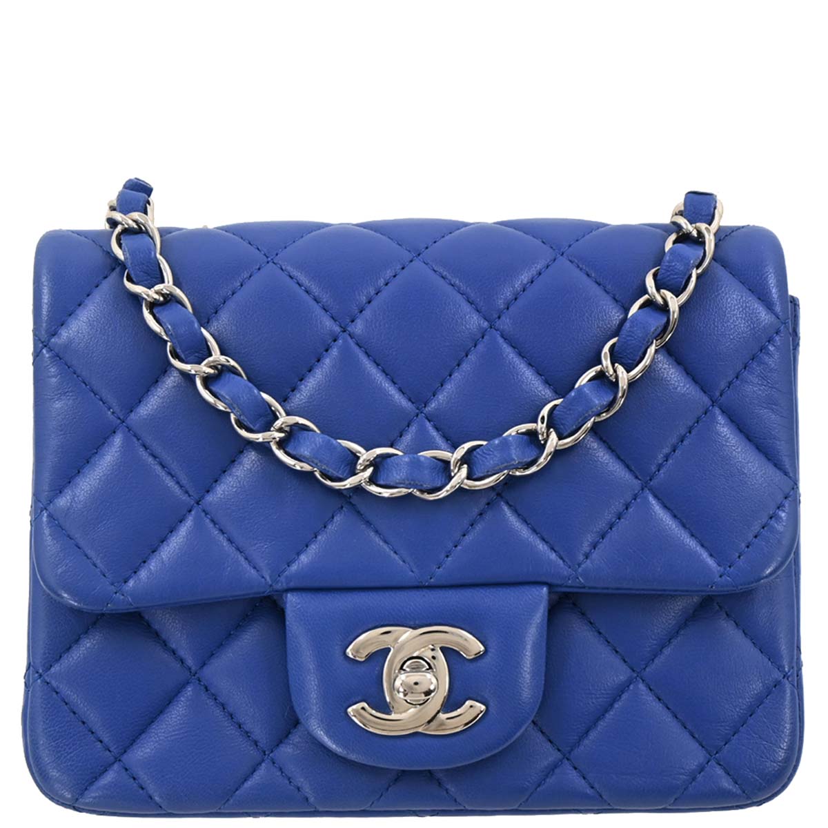 Chanel 2016-2017 Blue Lambskin Mini Classic Square Flap Shoulder Bag
