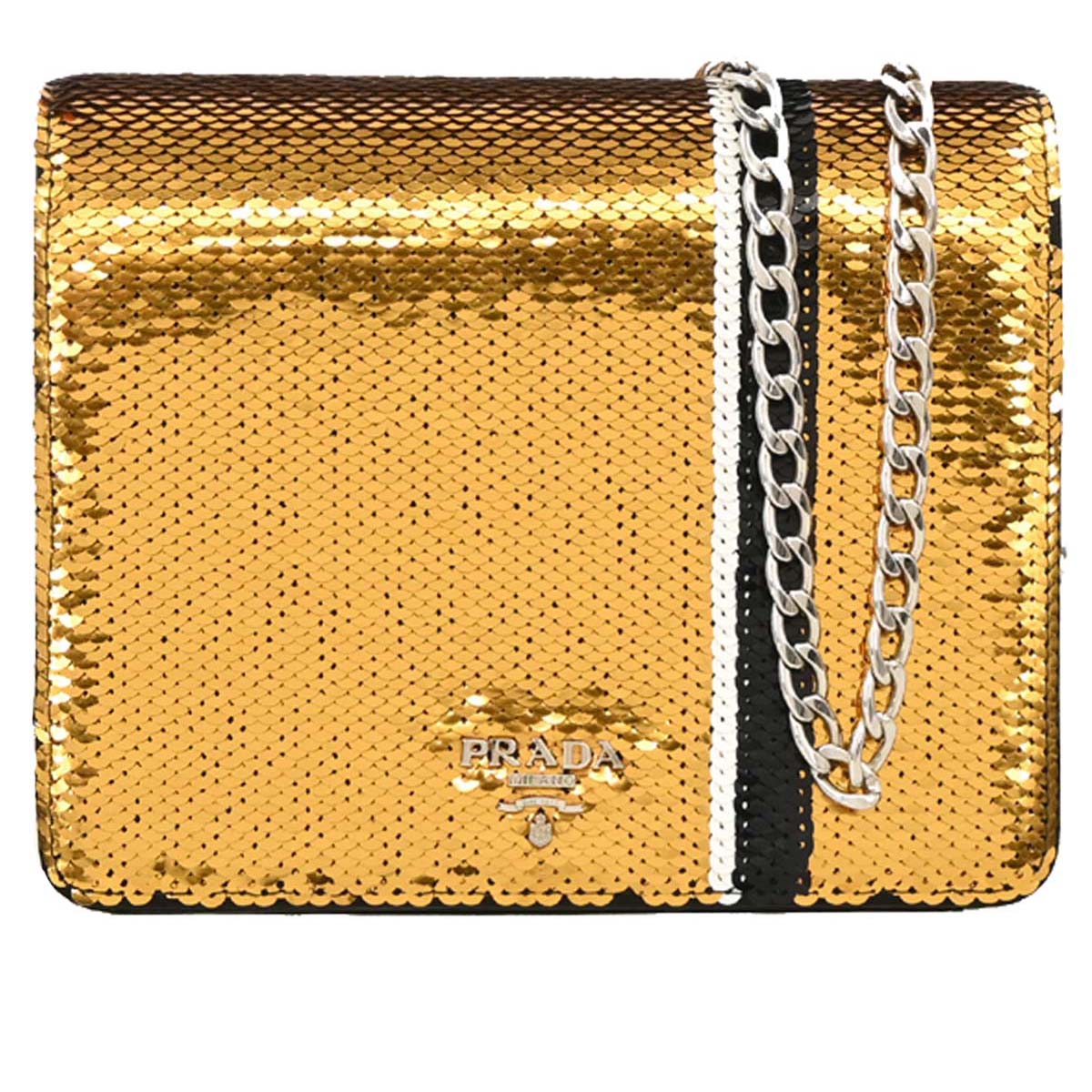 Prada Gold Sequins Satin Shoulder Bag