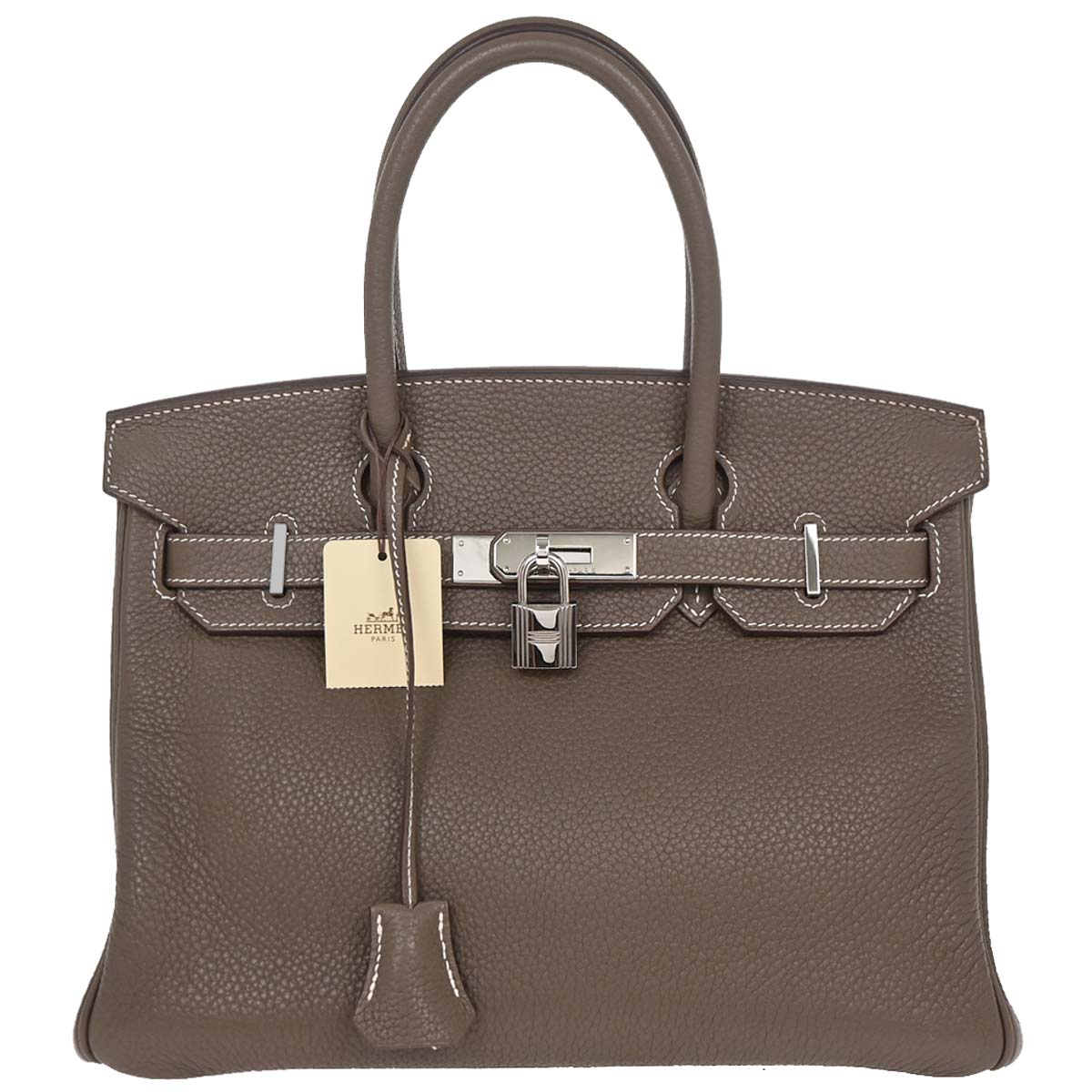 Hermes Etoupe Taurillon Clemence Birkin 30 Handbag
