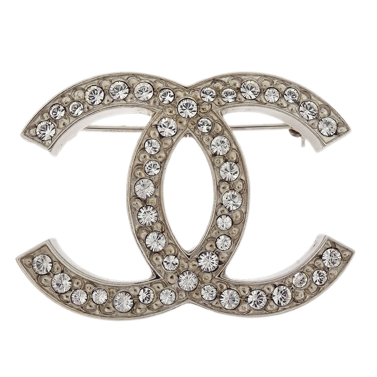 Chanel CC Brooch Pin Silver Rhinestone 13P