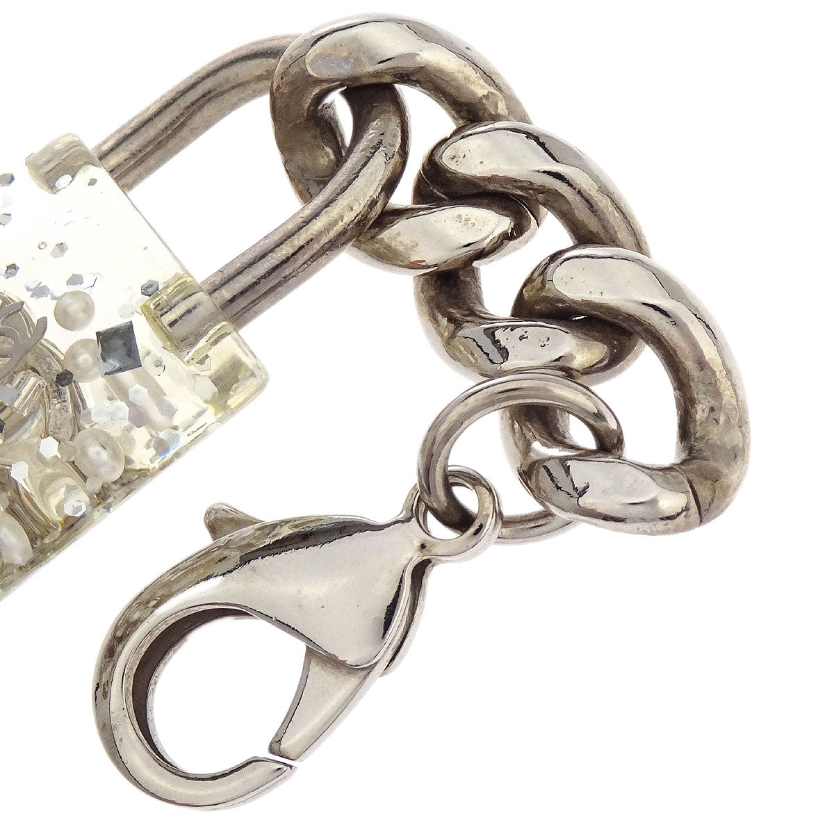 Chanel Silver Padlock Key Holder Bag Charm Small Good 14K