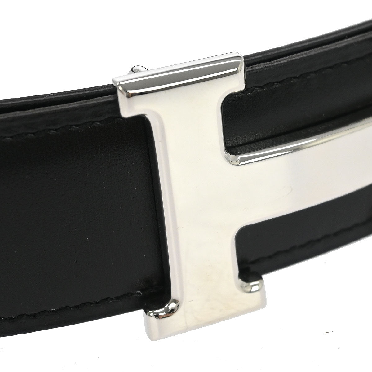 Hermes Black Box Calf Constance Reversible Belt #85 Small Good