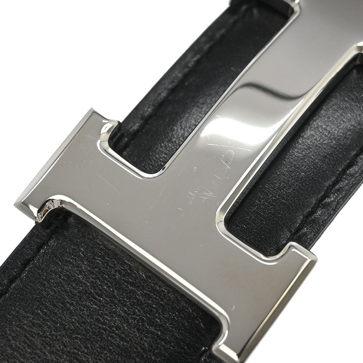 Hermes Black Box Calf Constance Reversible Belt #85 Small Good