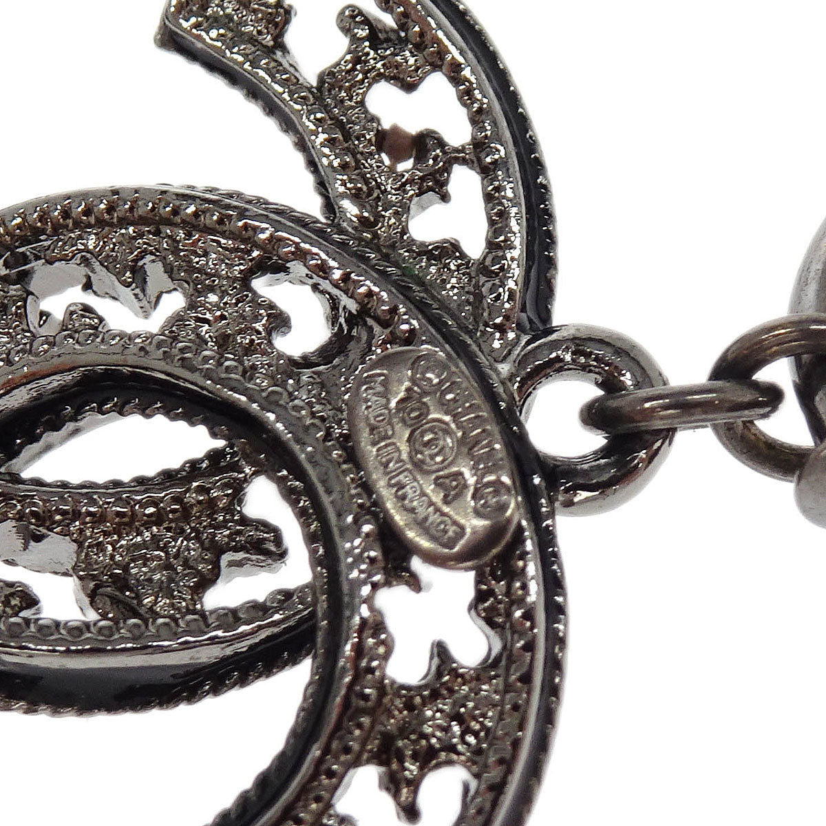 Chanel CC Dangle Piercing Earrings Silver 10A