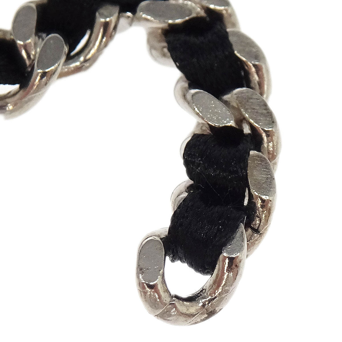 Chanel CC Dangle Piercing Earrings Black Silver Leather B12A