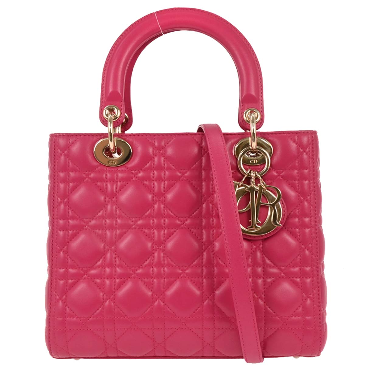 Christian Dior Pink Lambskin Lady Dior Cannage 2way Shoulder Handbag