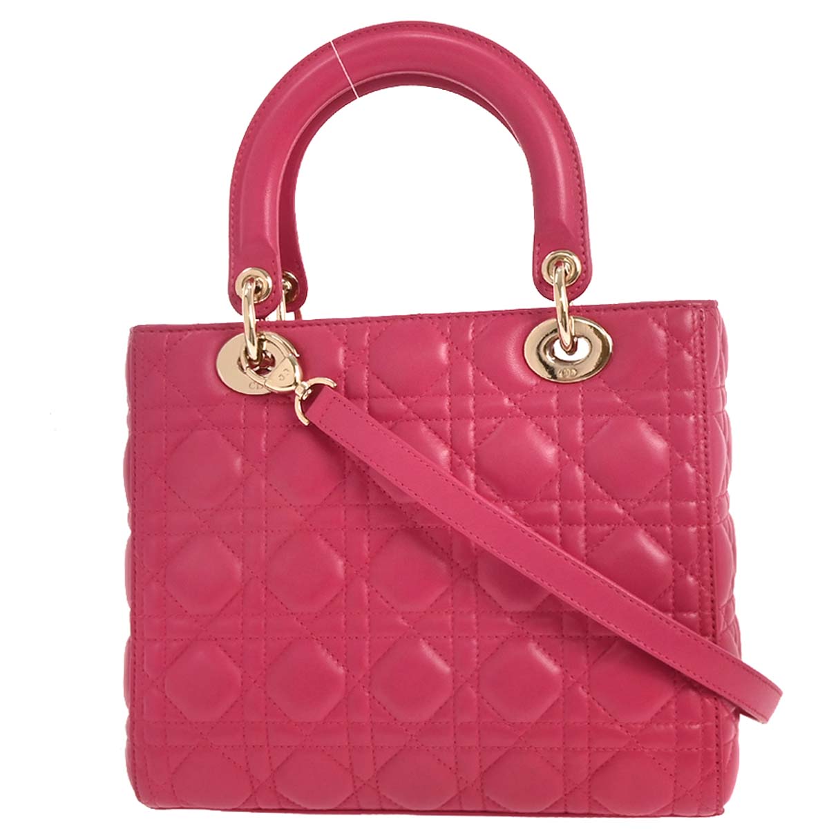 Christian Dior Pink Lambskin Lady Dior Cannage 2way Shoulder Handbag