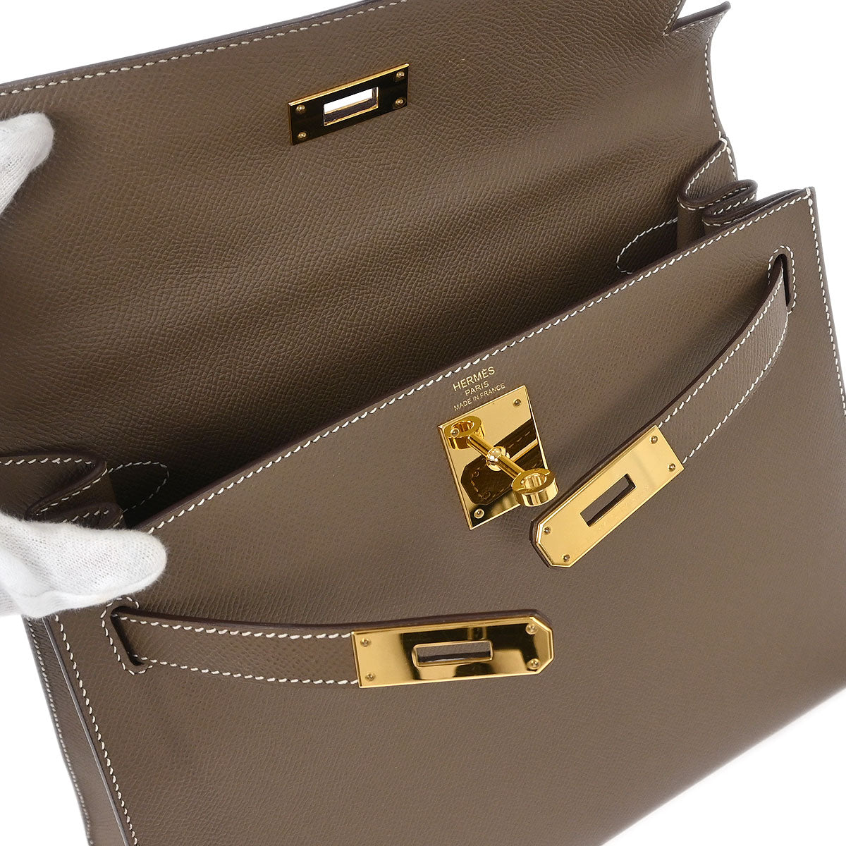 Hermes Etoupe Epsom Kelly 28 Sellier 2way Shoulder Handbag