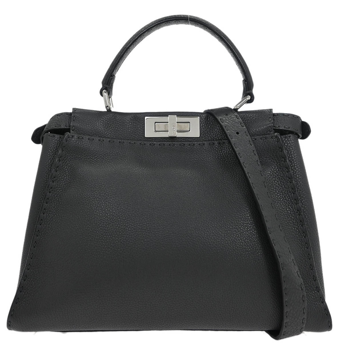 Fendi Gray Leather Peekaboo 2way Shoulder Handbag