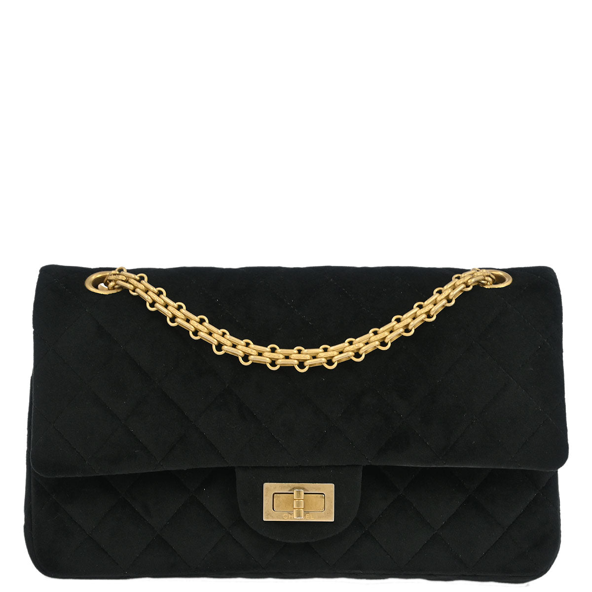 Chanel 2019 Black Velvet 2.55 Small Classic Double Flap Shoulder Bag