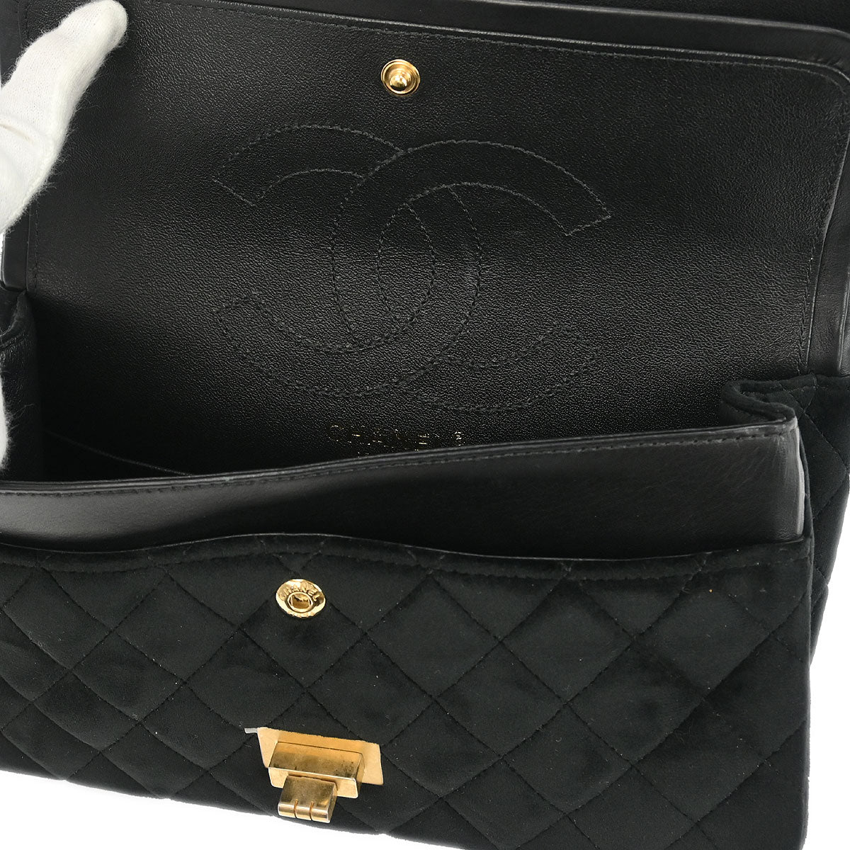 Chanel 2019 Black Velvet 2.55 Small Classic Double Flap Shoulder Bag
