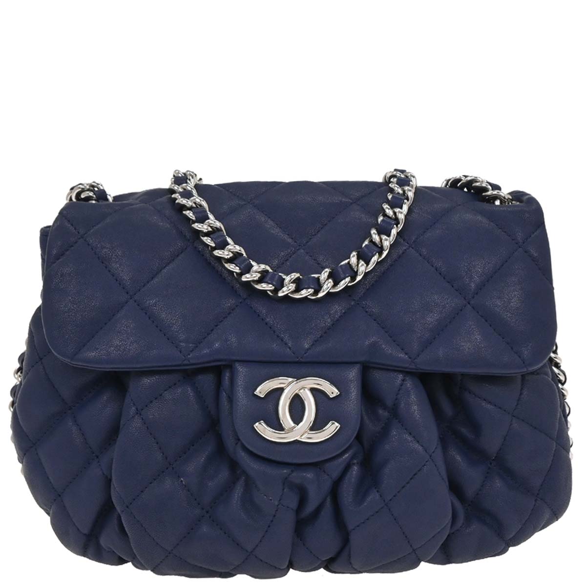 Chanel 2013-2014 Blue Calfskin Chain Around Shoulder Bag