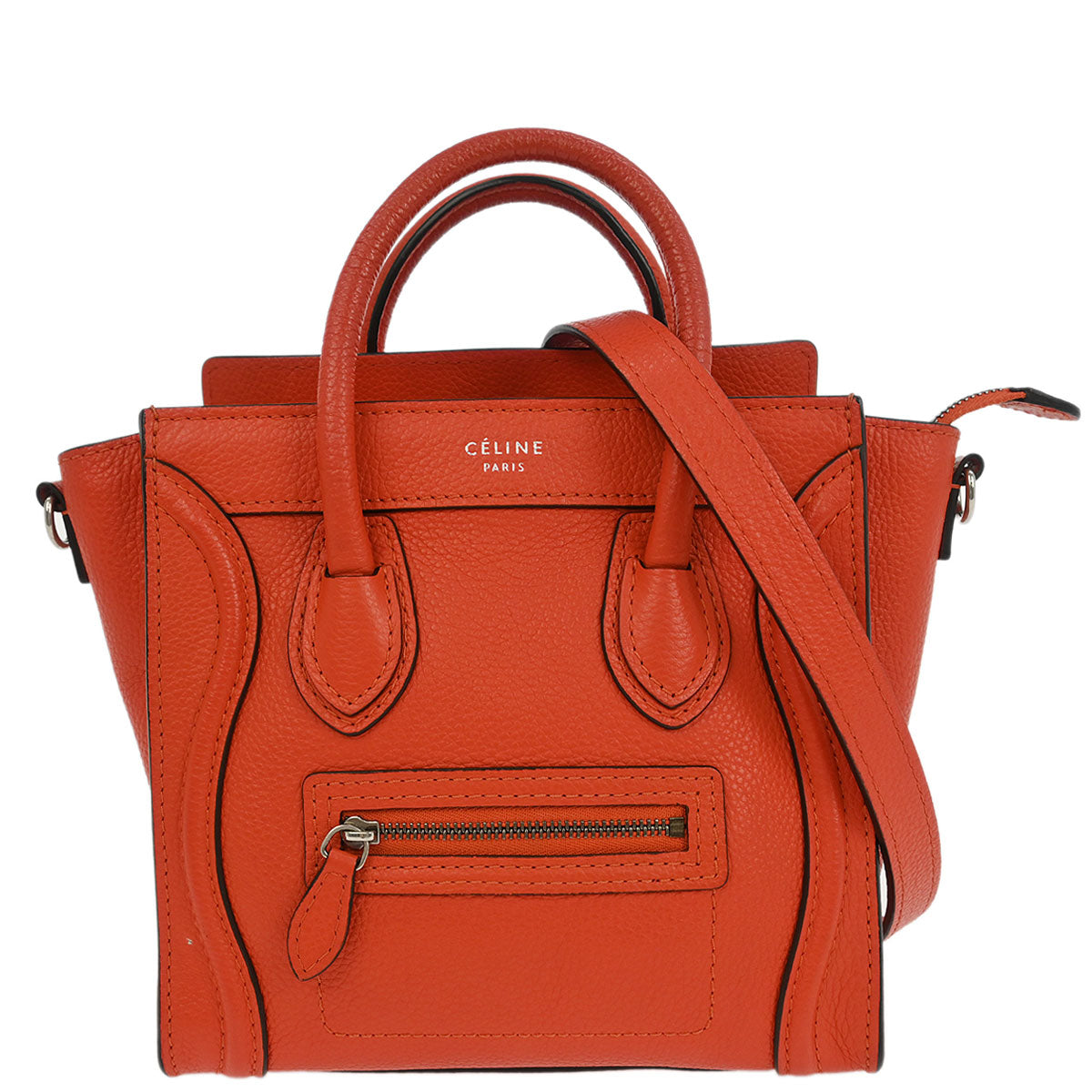 Celine Red Leather Nano Luggage Tote Bag