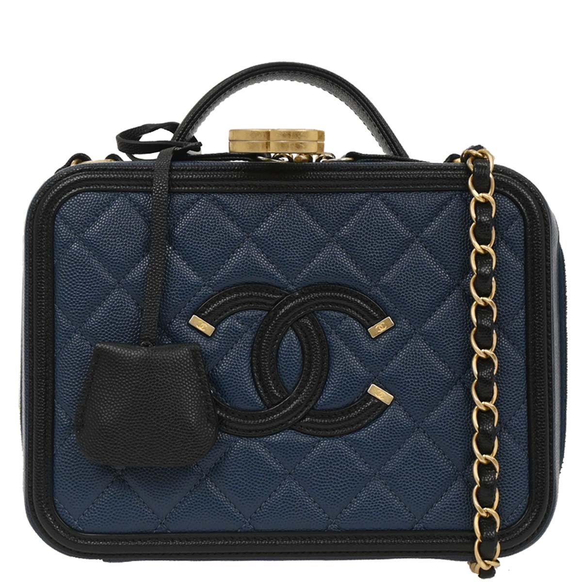 Chanel 2019 Blue Caviar CC Filigree 2way Shoulder Vanity Handbag