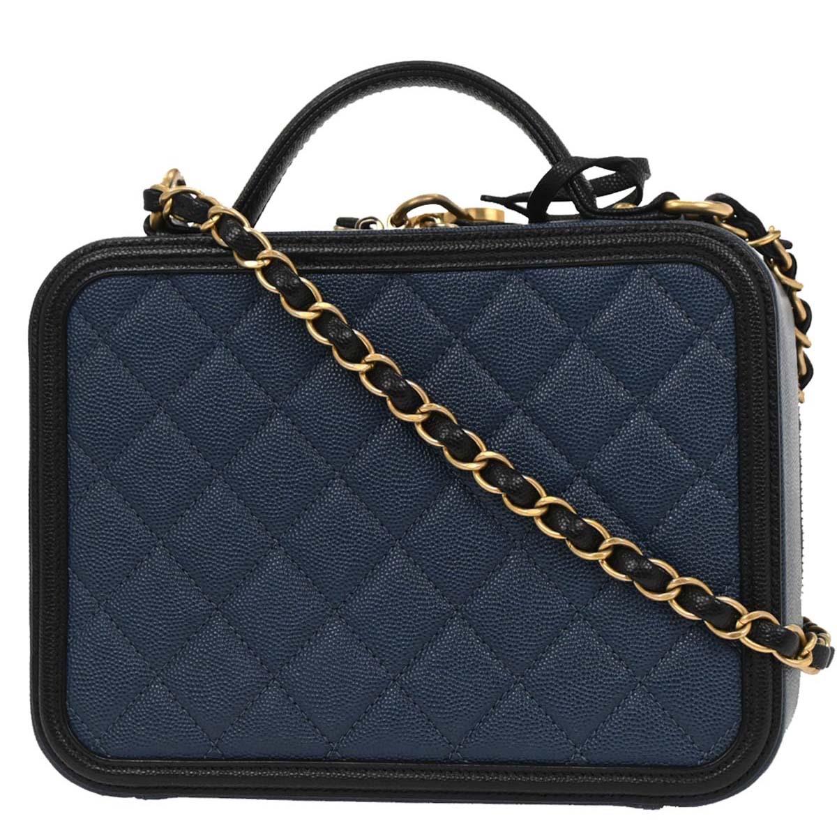 Chanel 2019 Blue Caviar CC Filigree 2way Shoulder Vanity Handbag