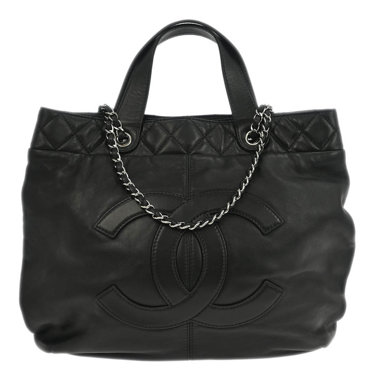 Chanel Black Calfskin Trianon Tote 2way Shoulder Handbag