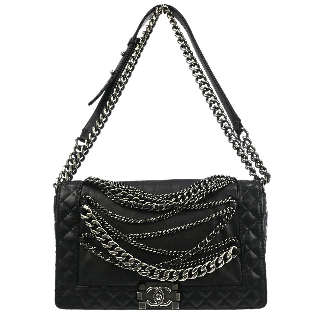 Boy 2013-2014 Reverso Chanel Black Lambskin New Medium Shoulder Bag