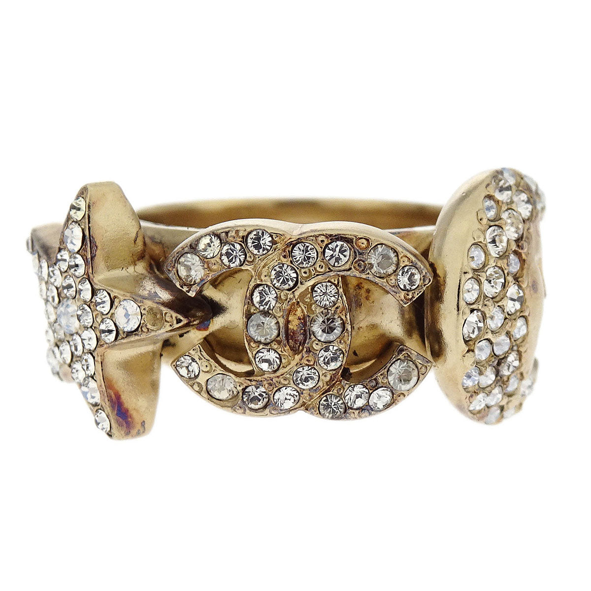 Chanel Ring Gold Rhinestone Star CC Crescent Moon #50 17B