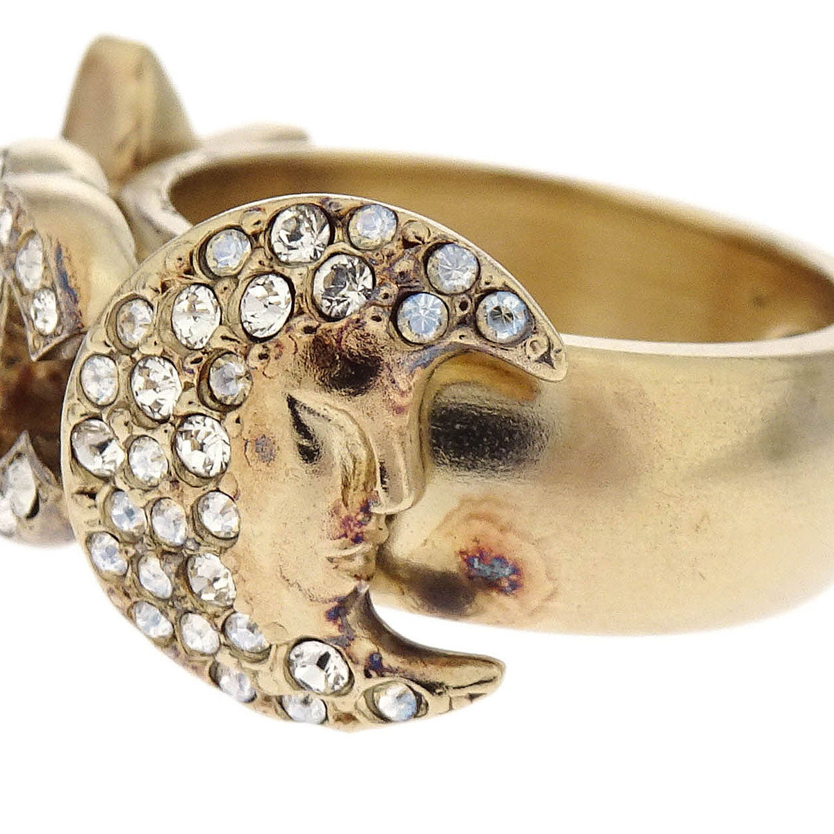 Chanel Ring Gold Rhinestone Star CC Crescent Moon #50 17B