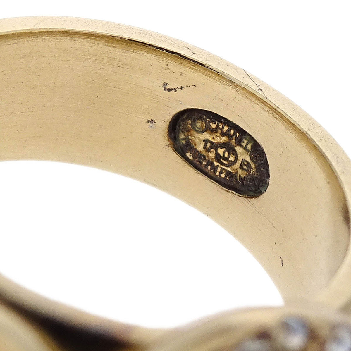 Chanel Ring Gold Rhinestone Star CC Crescent Moon #50 17B