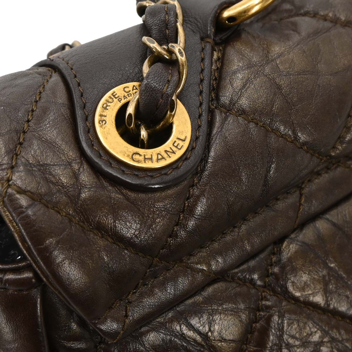 Chanel 2012 Brown Calfskin Pondichery Flap 2way Shoulder Handbag