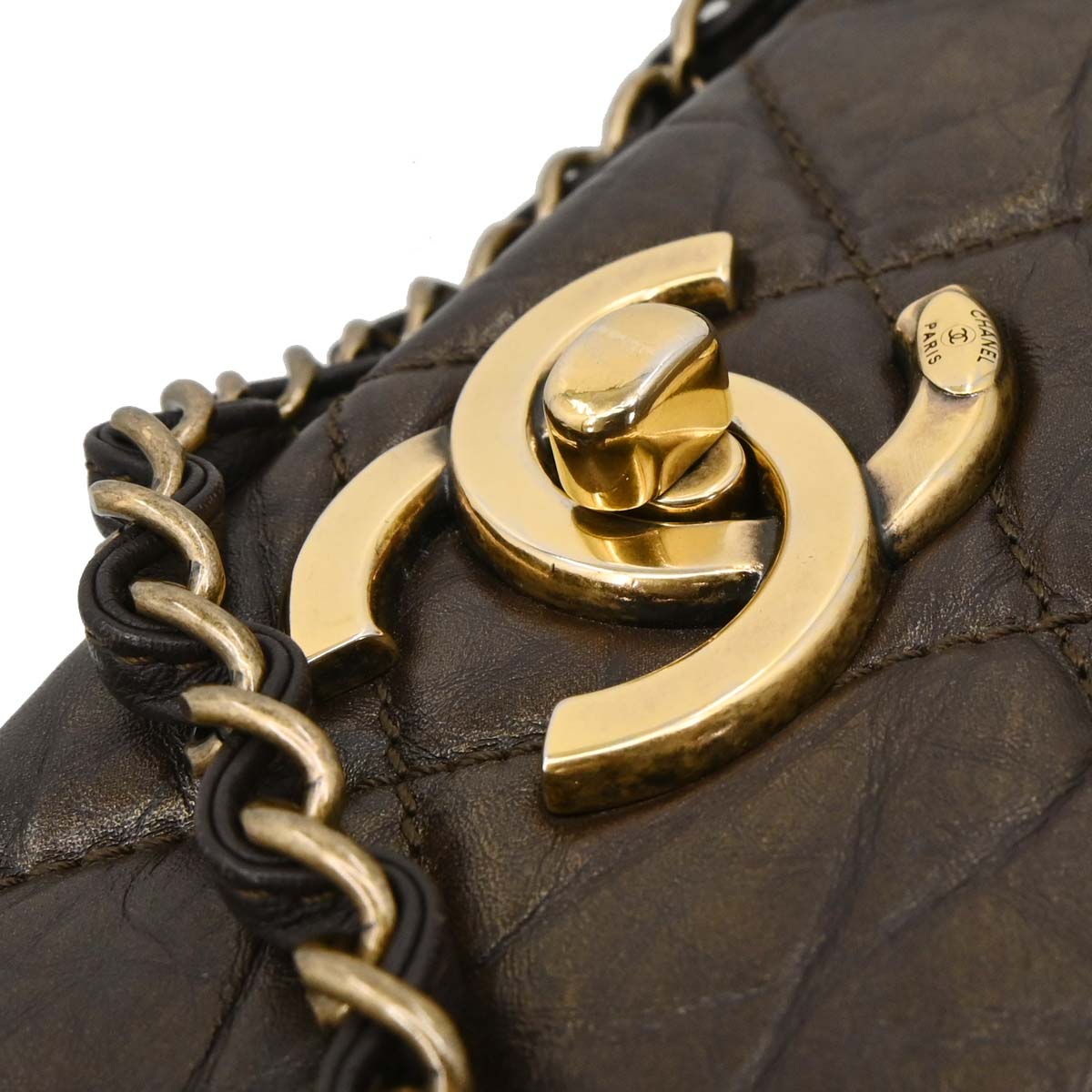 Chanel 2012 Brown Calfskin Pondichery Flap 2way Shoulder Handbag
