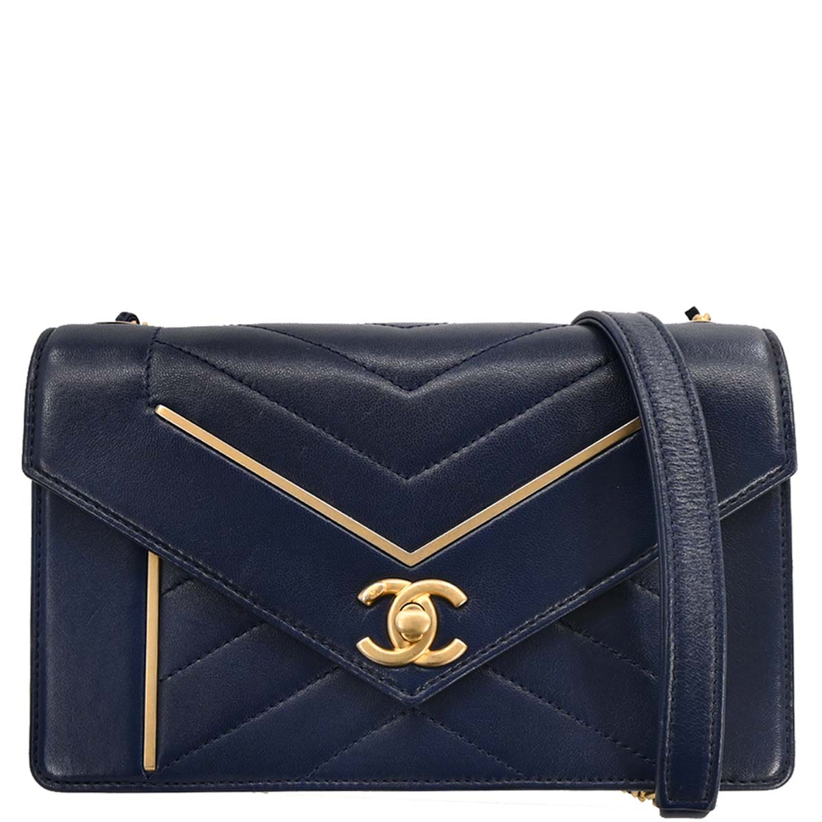 Chanel 2017-2018 Navy Lambskin Chevron Shoulder Bag