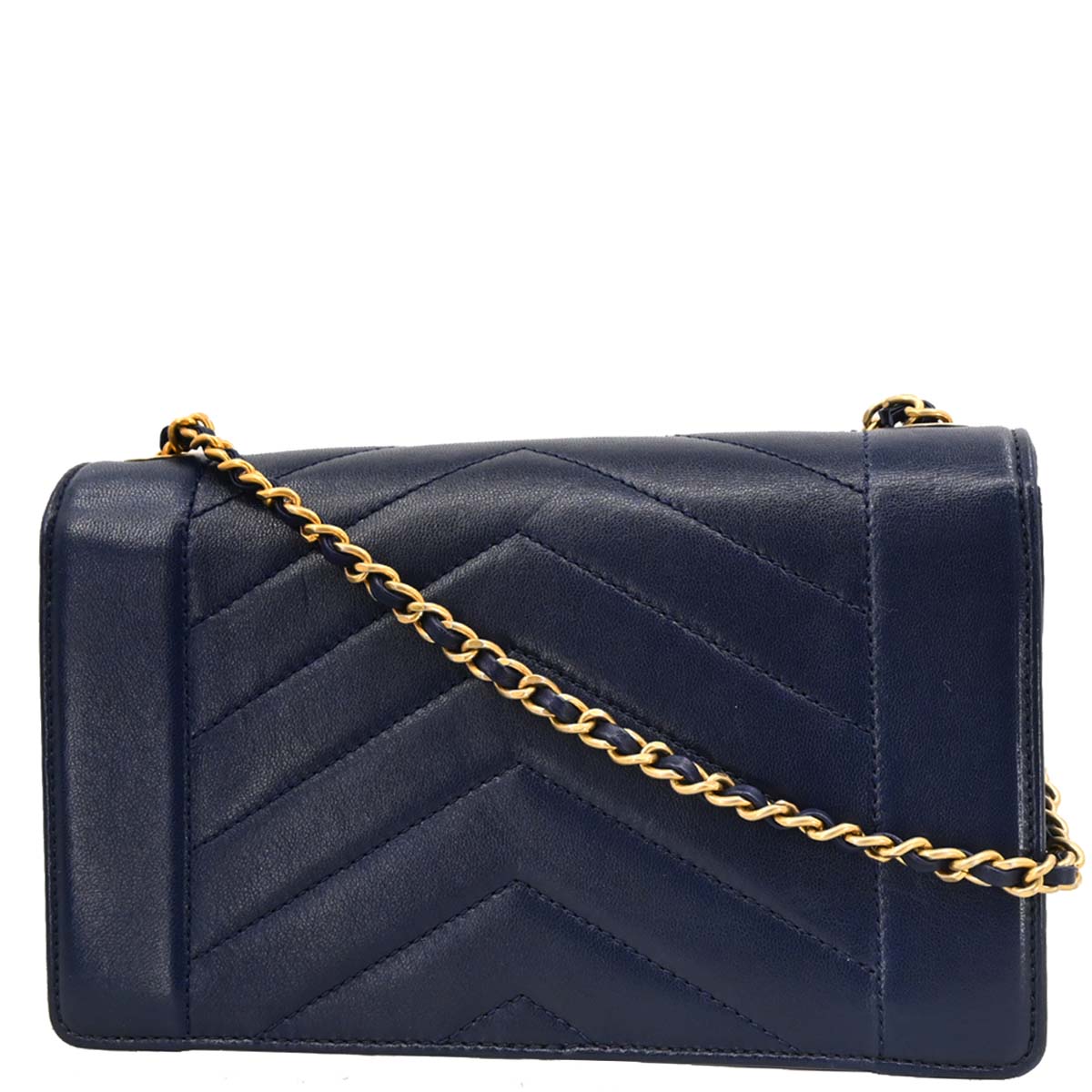 Chanel 2017-2018 Navy Lambskin Chevron Shoulder Bag