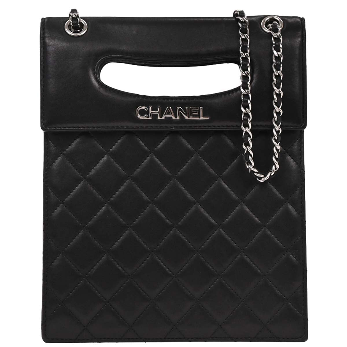 Chanel 2014 Black Lambskin Delivery Cutout 2way Shoulder Handbag