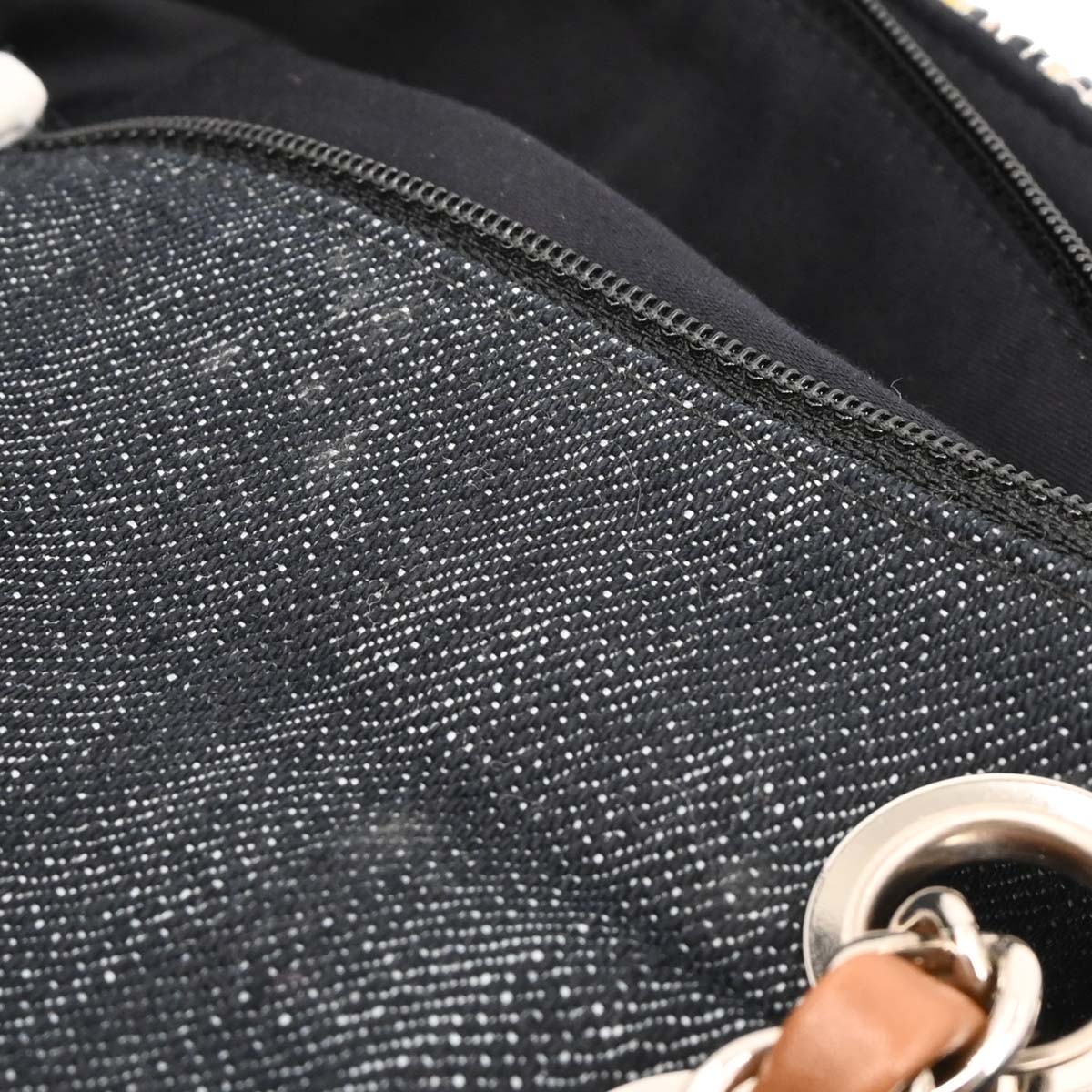 Chanel 2012 Navy Beige Denim Patchwork Single Flap Shoulder Bag