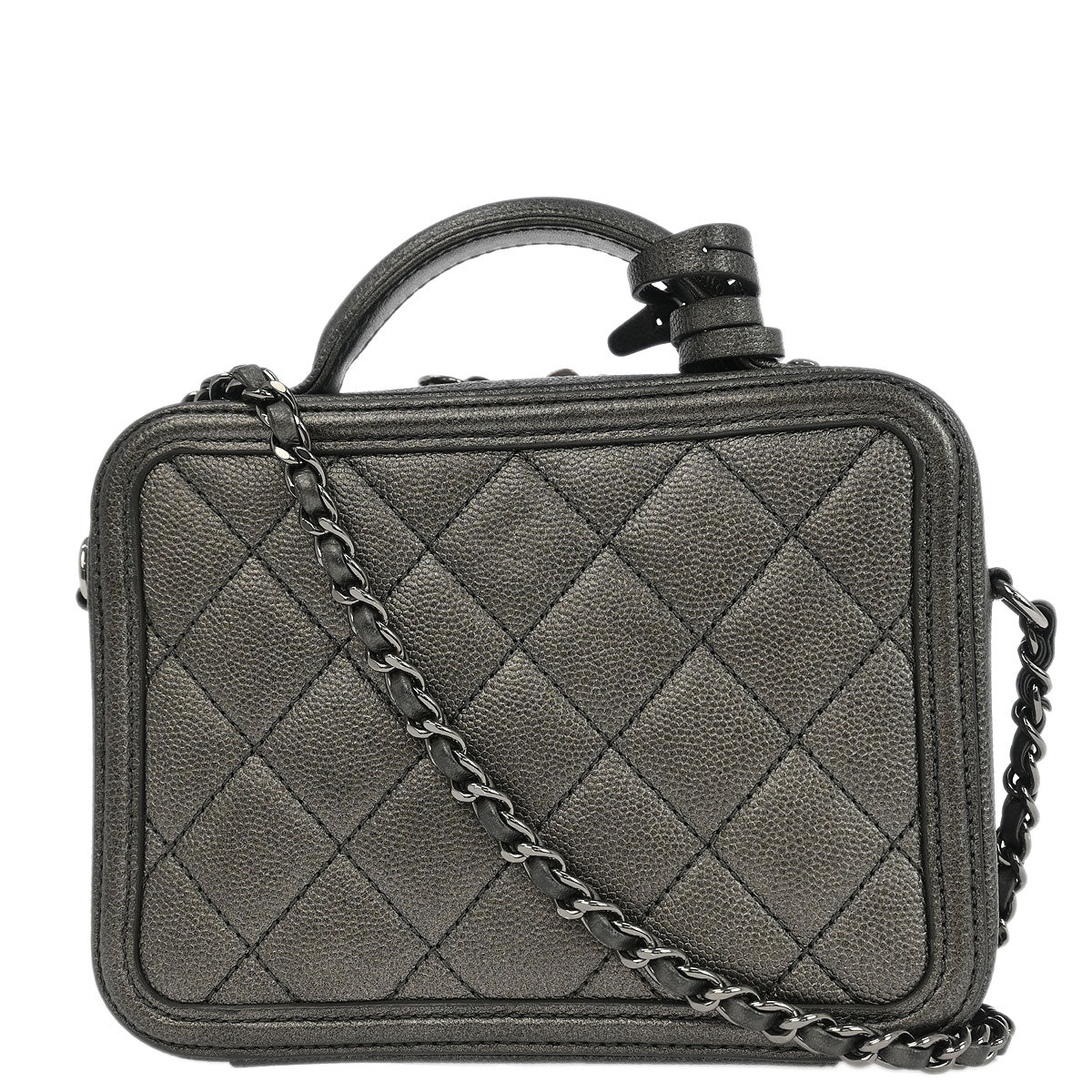 Chanel Metallic Gray Calfskin Filigree 2way Shoulder Vanity Handbag