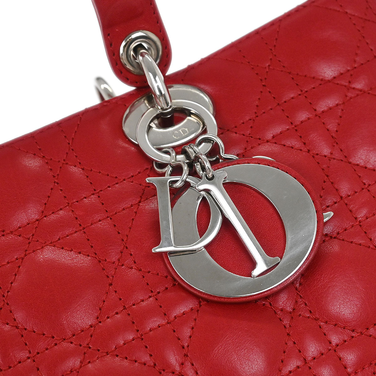 Christian Dior 2011 Red Lambskin Lady Dior Cannage 2way Shoulder Handbag