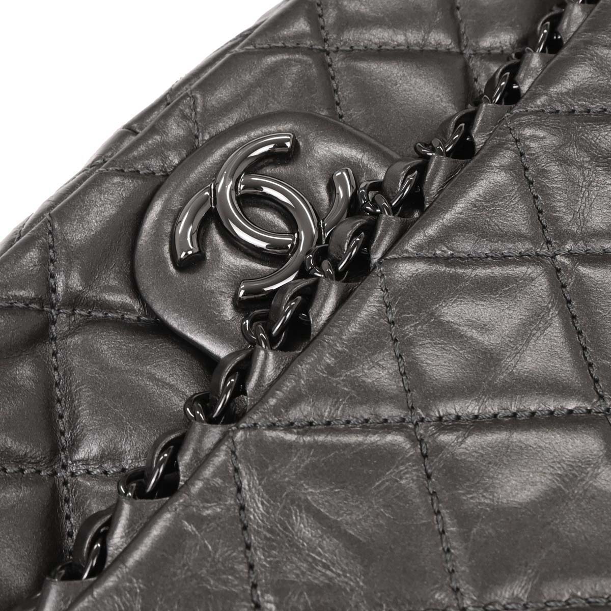 Chanel 2012 Gray Calfskin Luxury Line Chain Shoulder Bag