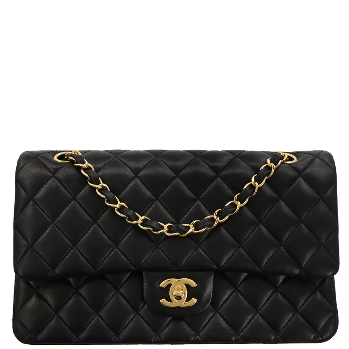 Chanel 2015-2016 Black Lambskin Medium Classic Double Flap Shoulder Bag
