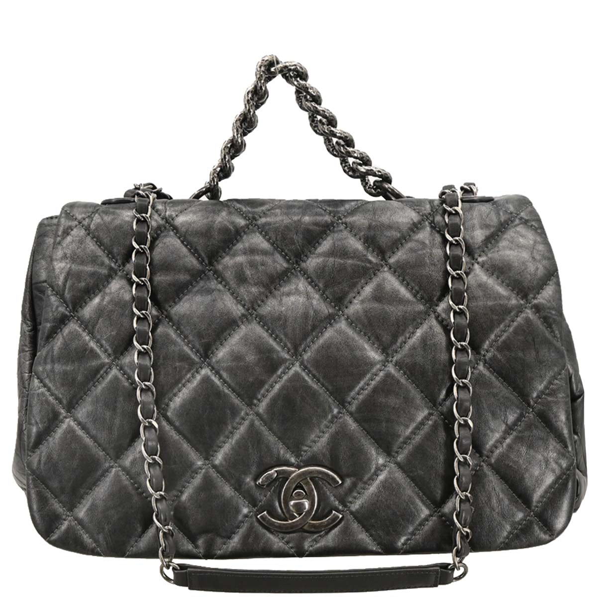 Chanel Gray Calfskin Pondichery Flap 2way Shoulder Handbag
