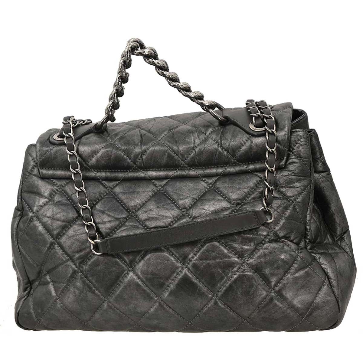 Chanel Gray Calfskin Pondichery Flap 2way Shoulder Handbag