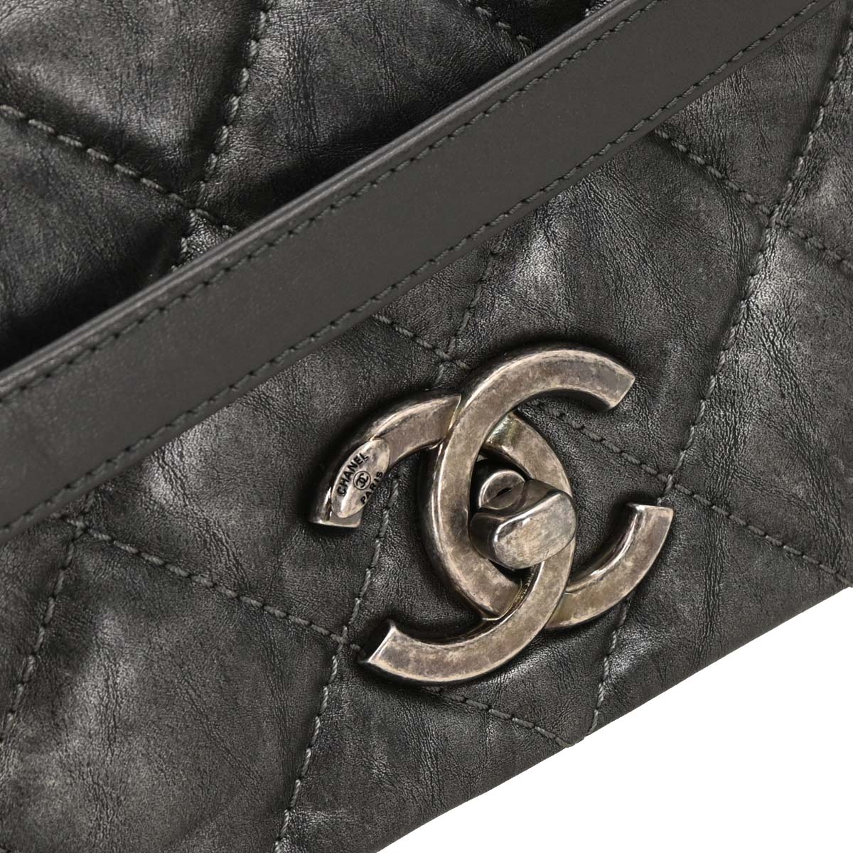 Chanel Gray Calfskin Pondichery Flap 2way Shoulder Handbag
