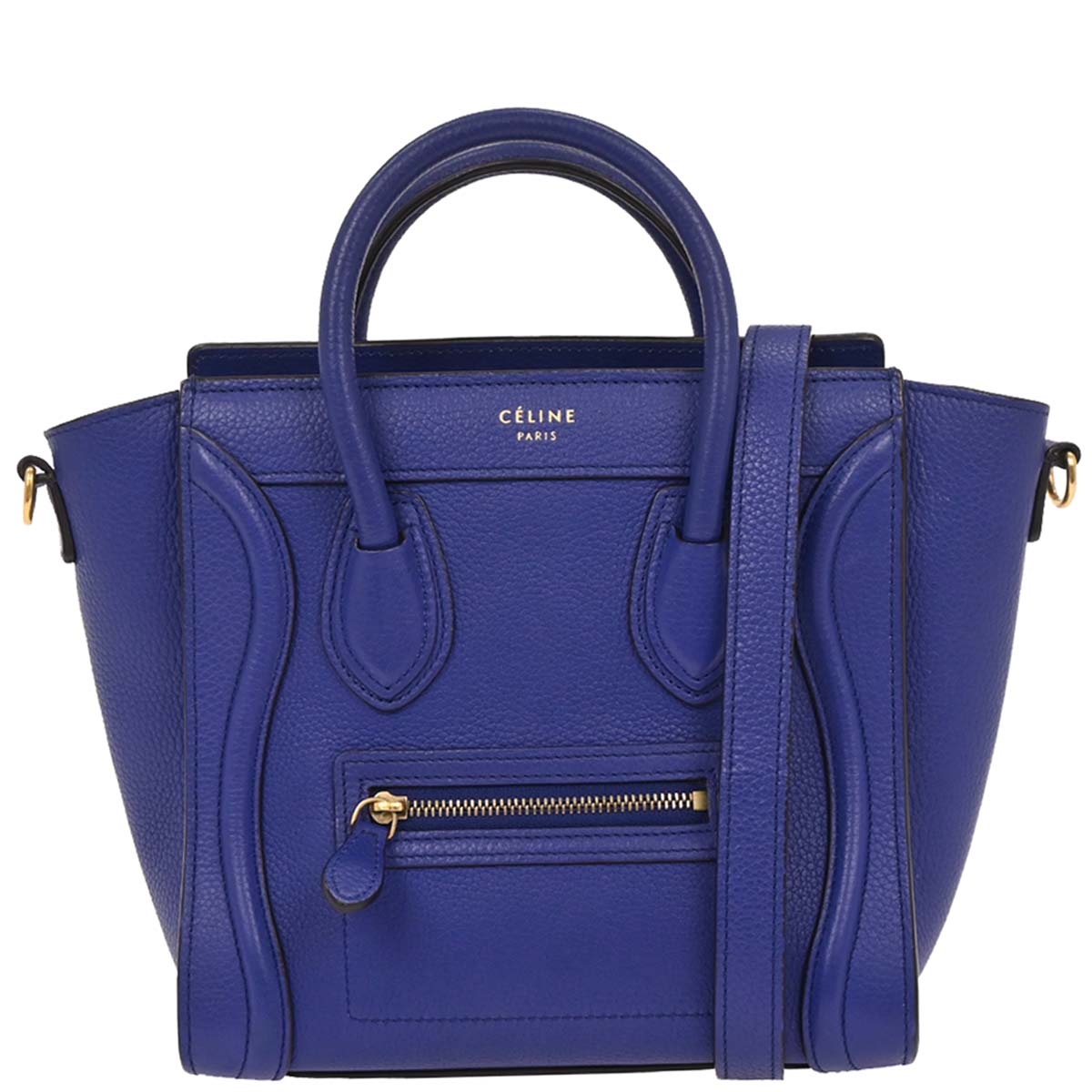Celine Blue Leather Nano Luggage Tote Bag