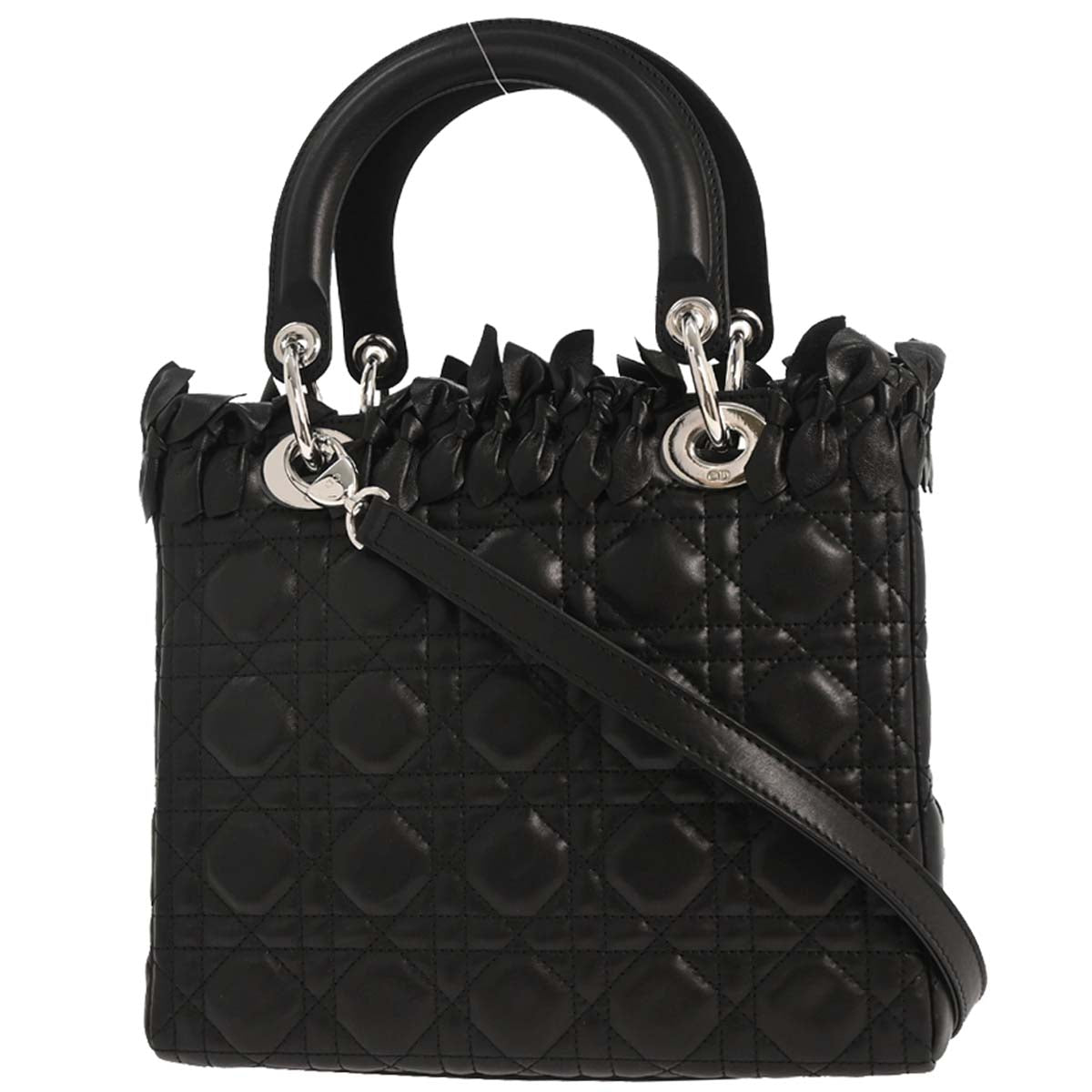 Christian Dior Black Lambskin Lady Dior Cannage 2way Shoulder Handbag