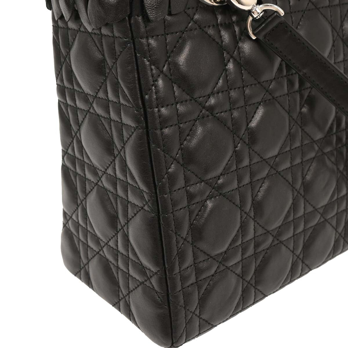 Christian Dior Black Lambskin Lady Dior Cannage 2way Shoulder Handbag