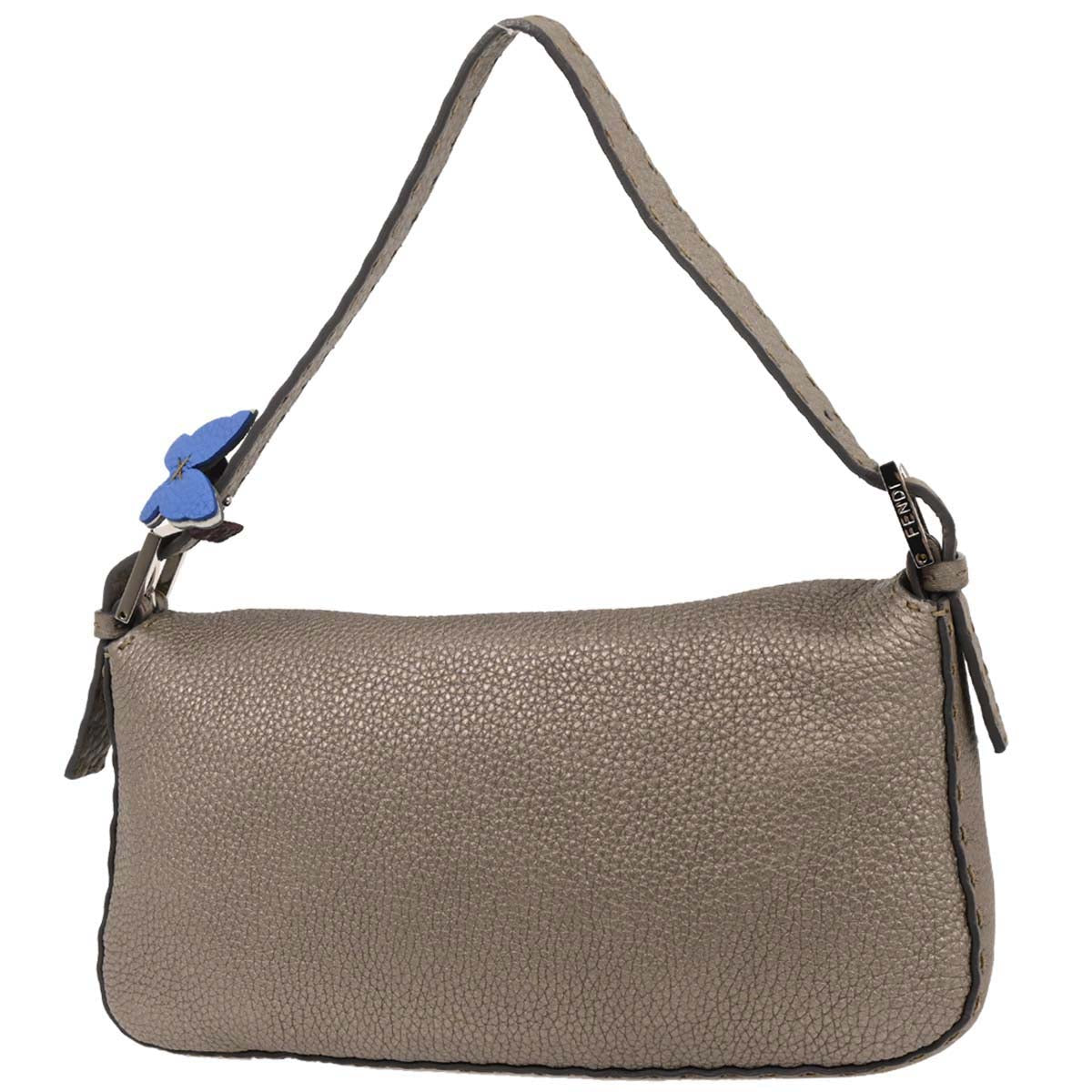 Fendi Gray Leather Stitch Baguette Handbag