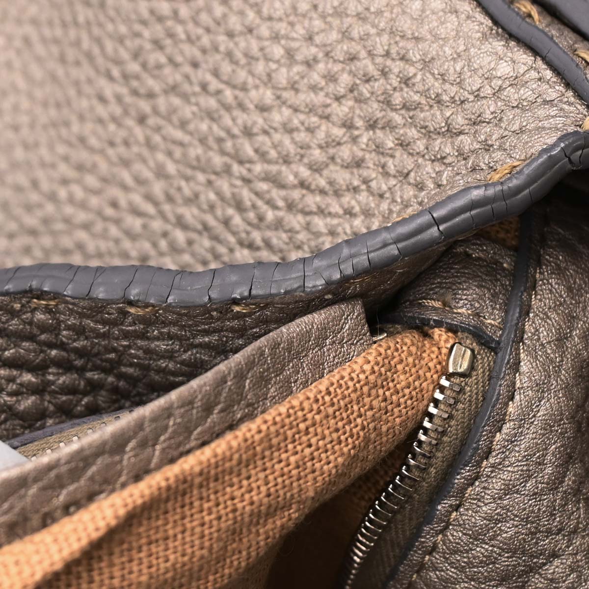 Fendi Gray Leather Stitch Baguette Handbag