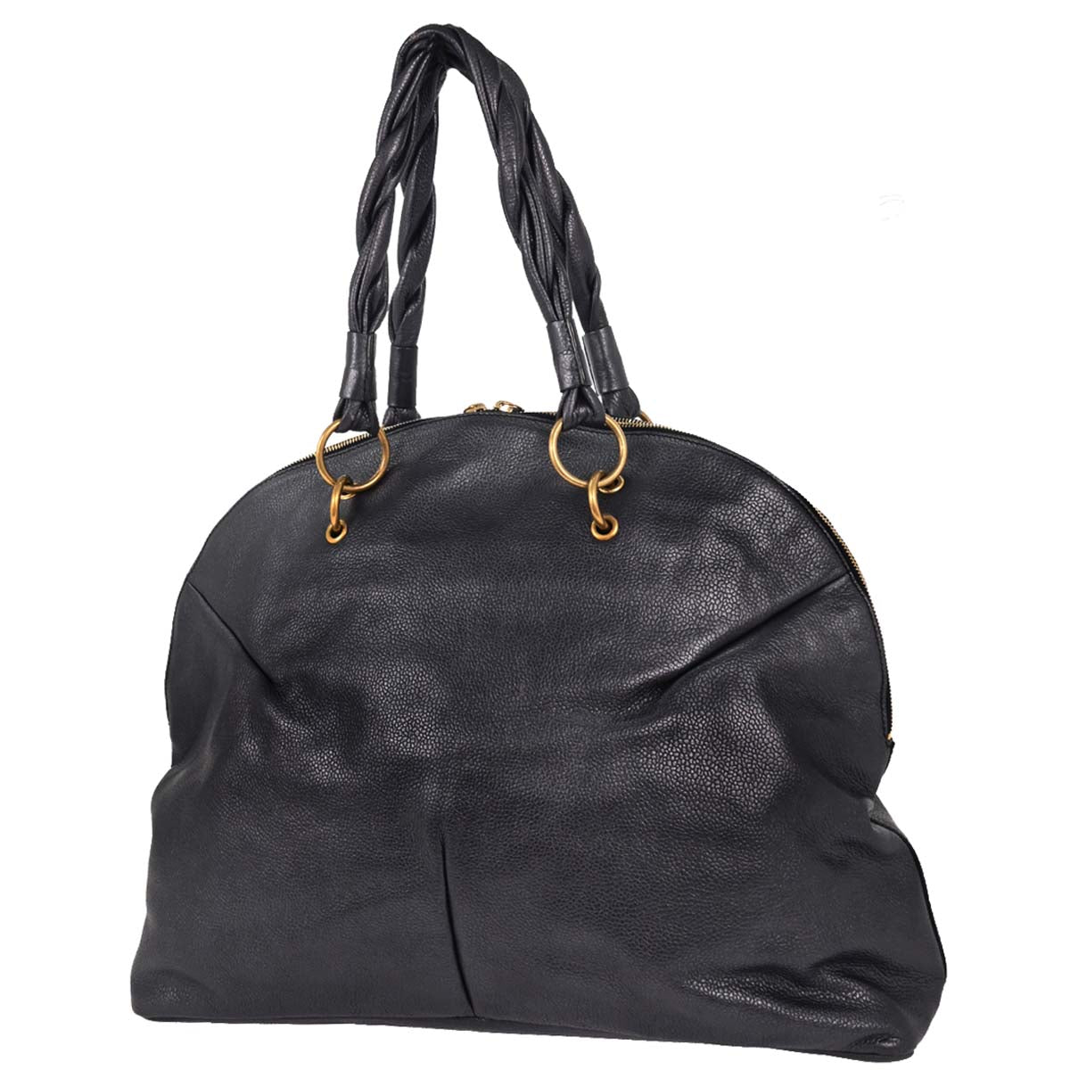 Yves Saint Laurent Metallic Navy Leather Calypso Handbag