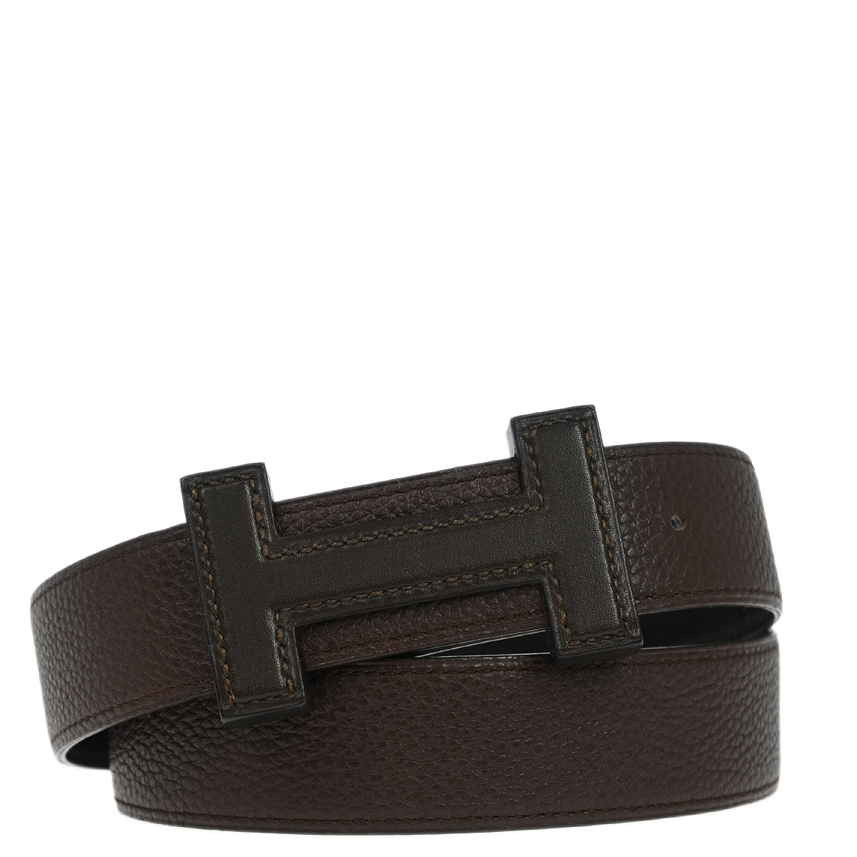 Hermes Brown Togo Box Calf Constance Reversible Belt #80 Small Good