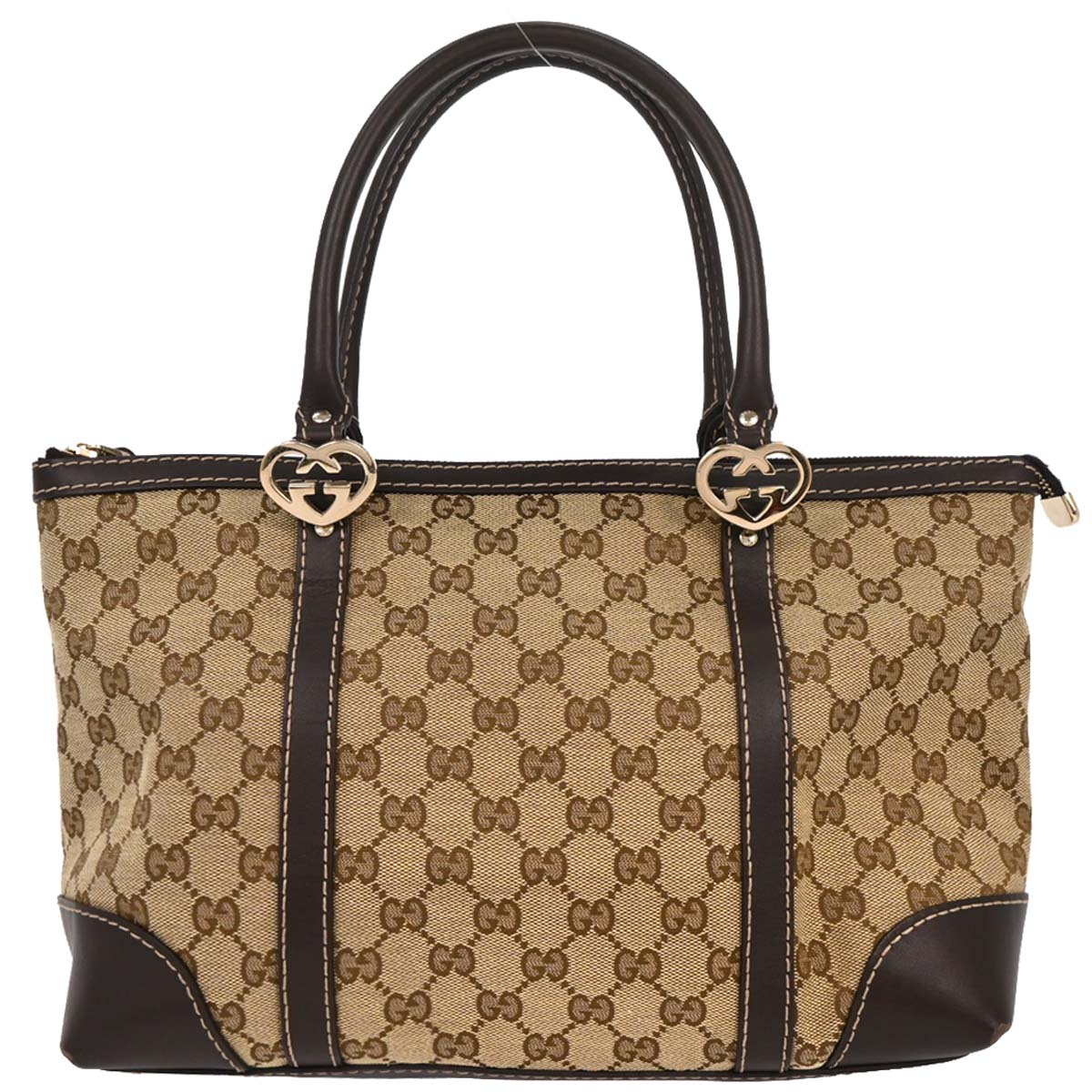 Gucci Beige Canvas GG Lovely Heart Tote Handbag