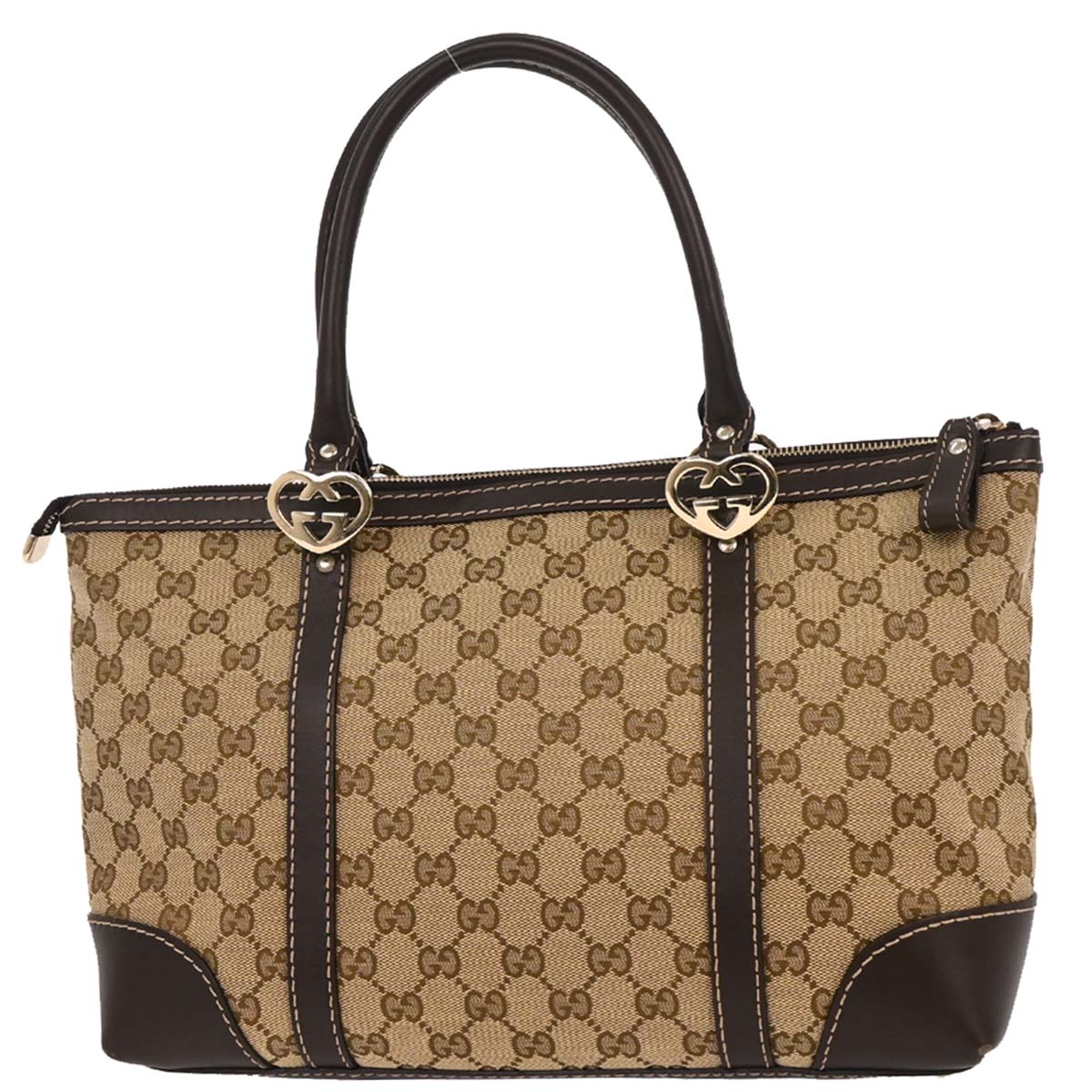 Gucci Beige Canvas GG Lovely Heart Tote Handbag