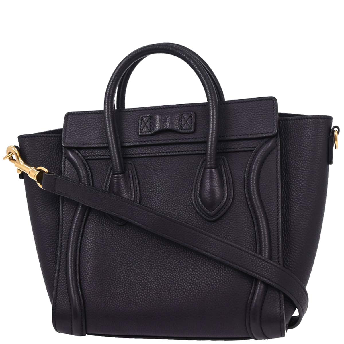 Celine Navy Leather Nano Luggage Tote Bag
