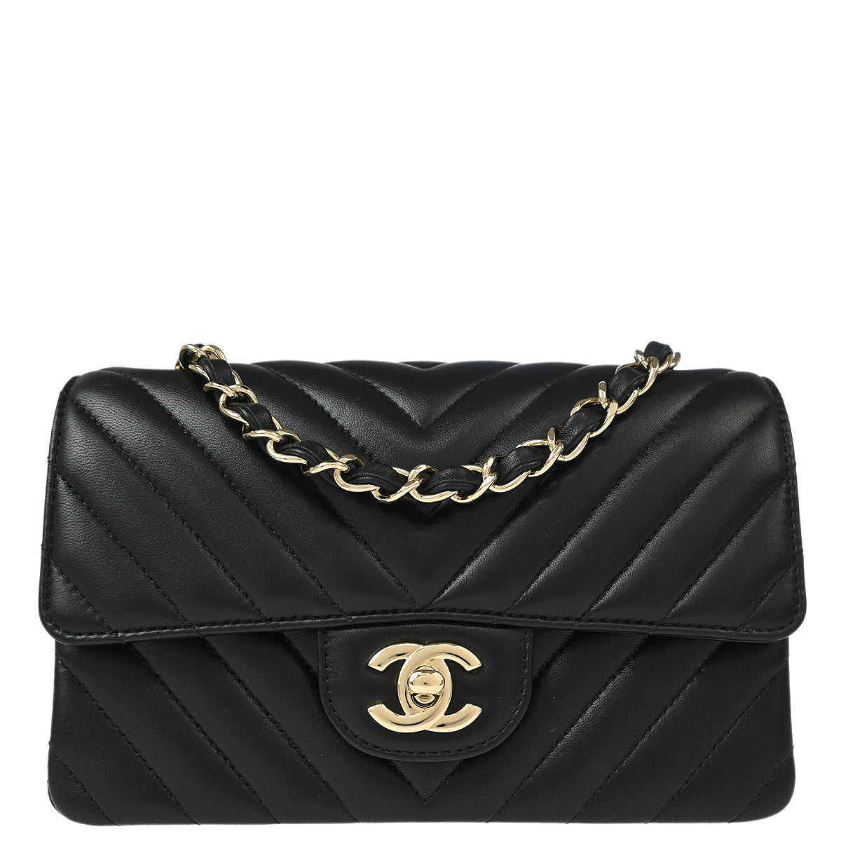 Chanel 2019 Black Lambskin Chevron Single Flap Shoulder Bag