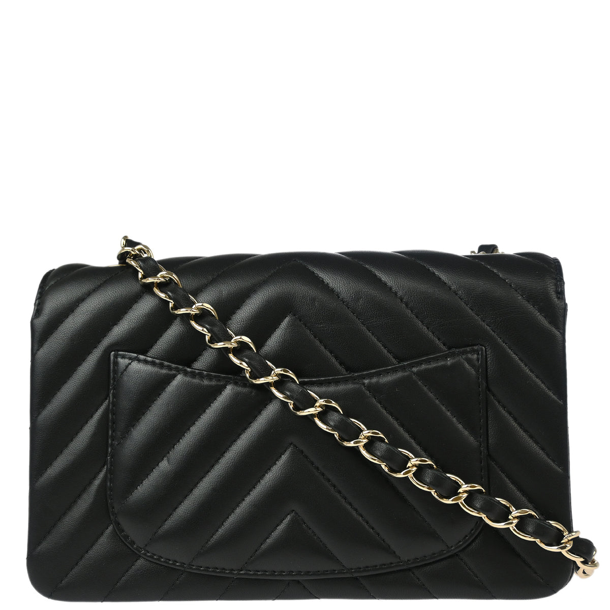 Chanel 2019 Black Lambskin Chevron Single Flap Shoulder Bag