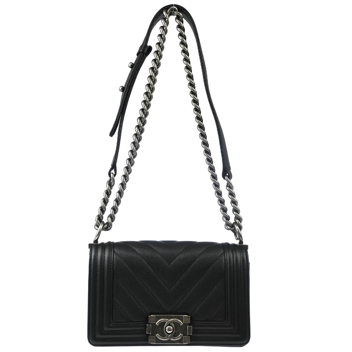 Boy Chanel 2017-2018 Black Caviar Chevron Small Chain Shoulder Bag